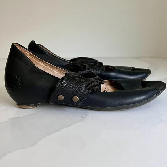 Fly London Woman's Black LAFF Peep Toe Ballerina Shoes Size 7 - Picture 8 of 16